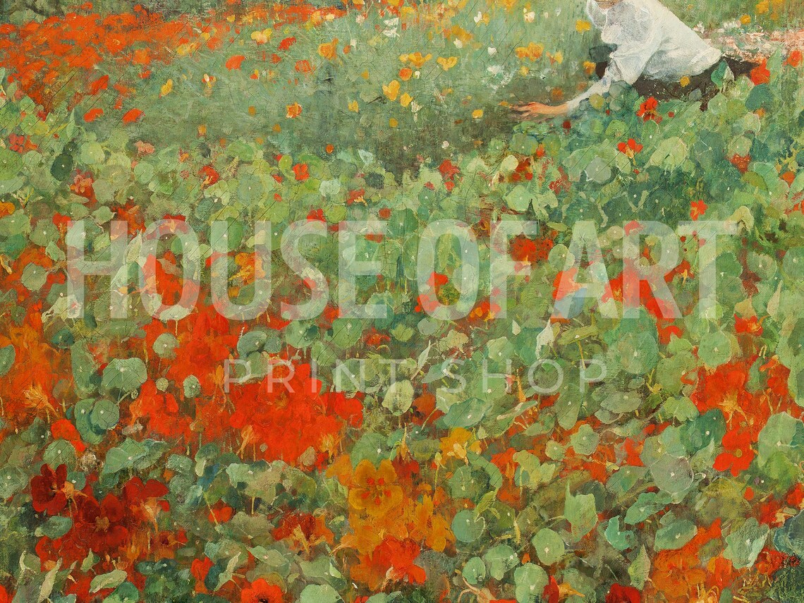 Woman in Flower Garden, Plein Air Oil Painting Print - Image 2