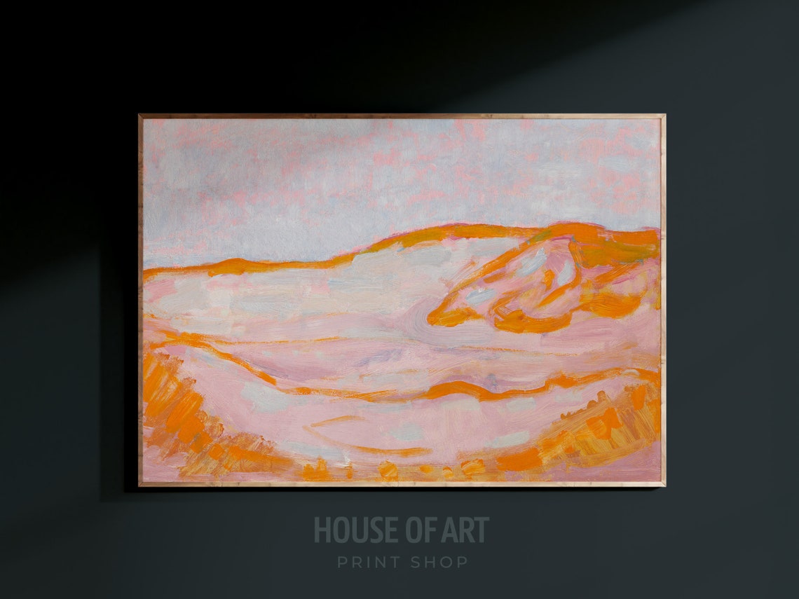 Abstract Dune Landscape Soft Pink Orange Lavender Modernist Oil Poster - Image 3