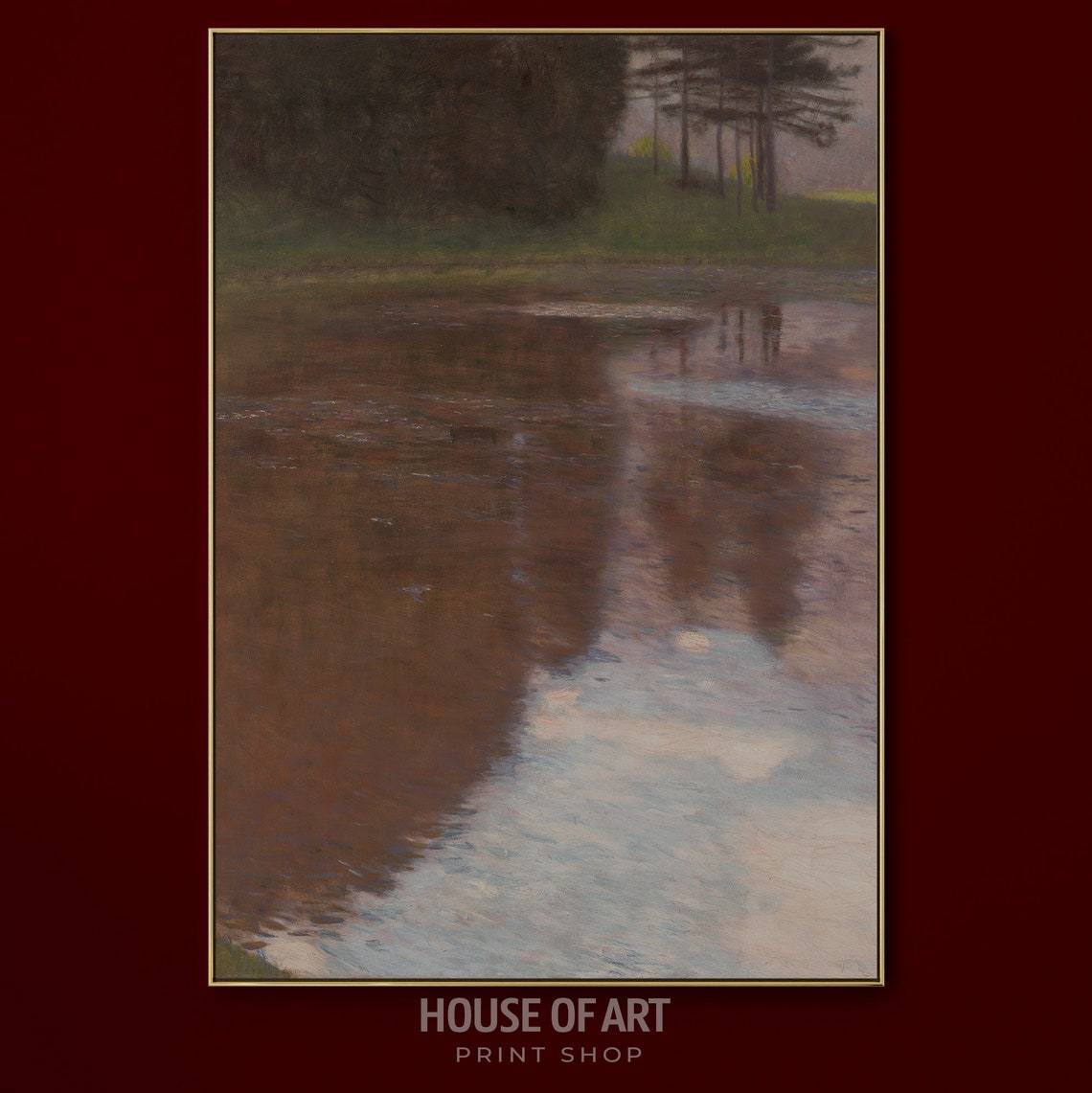 Gustav Klimt Calm Pond Tree Reflections Oil Painting Landscape Poster - Image 3