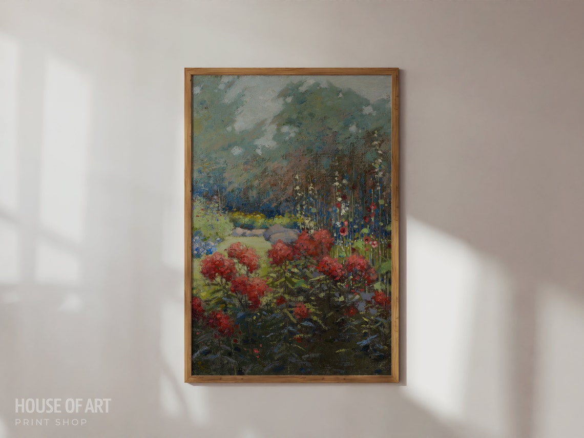 Red Blossoms Flower Garden Impressionist September Painting Poster