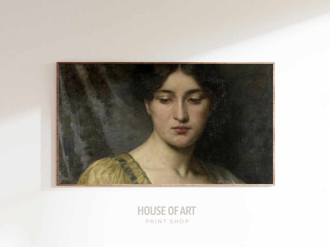Vintage Portrait Of Serene Woman Dark Background Classical Wall Art Poster