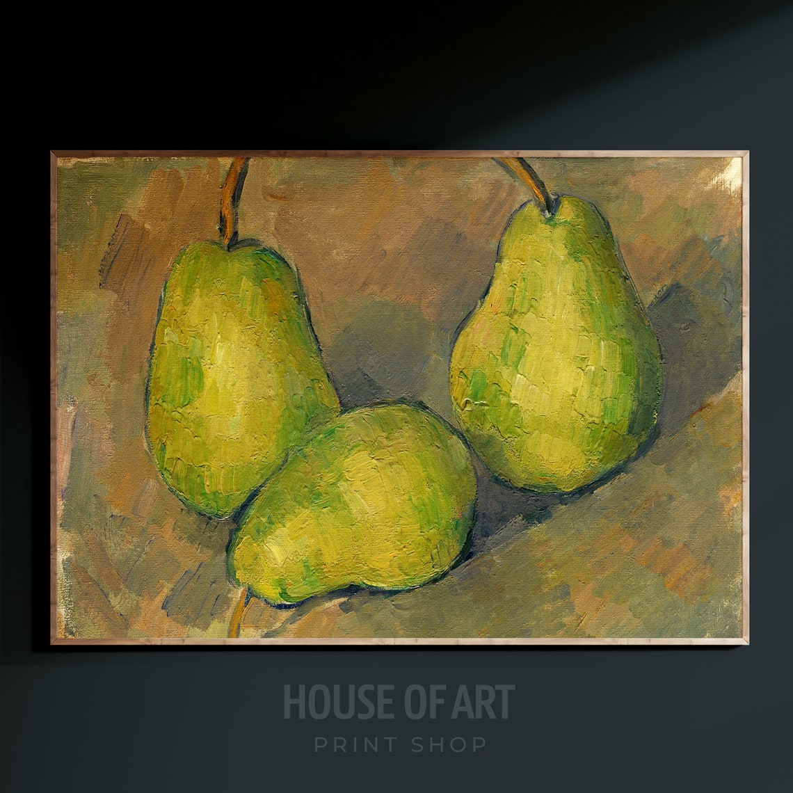 Three Green Pears Impasto Still Life Kitchen Oil Painting Print - Image 3