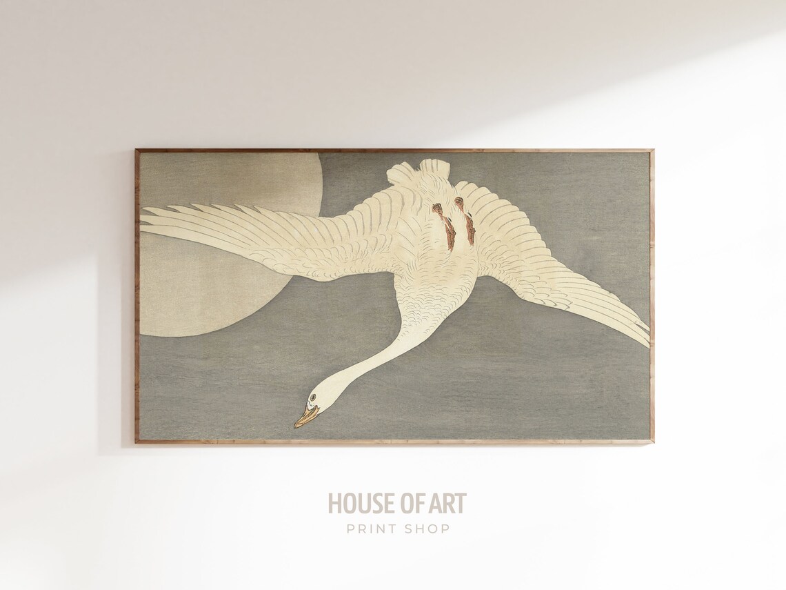 Vintage Japanese Goose and Swan Moon Art Print - Image 3