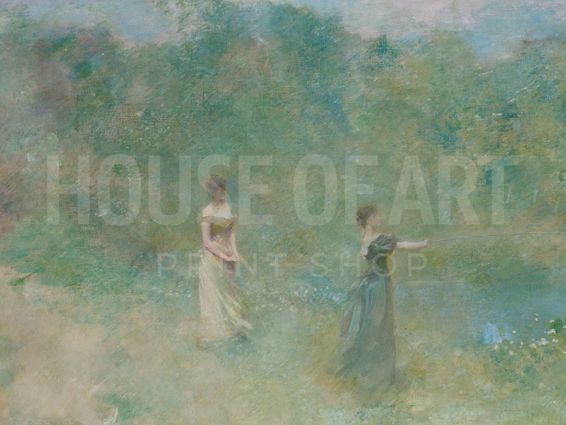 Two Women Summer Lake Meadow Impressionist Romantic Scene Poster - Image 2