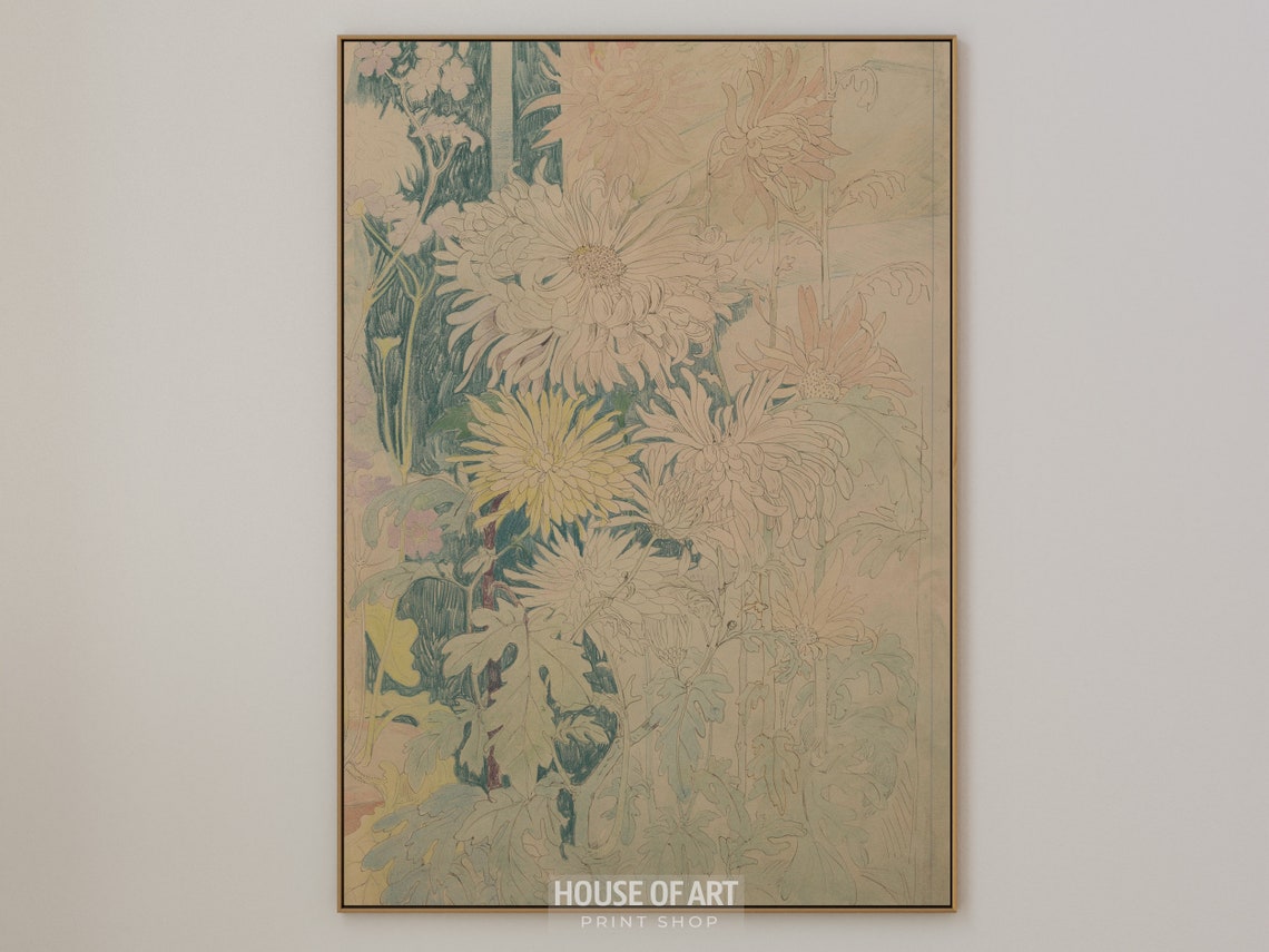 Chrysanthemum Botanical Sketch Vintage Floral Drawing Wall Art Print