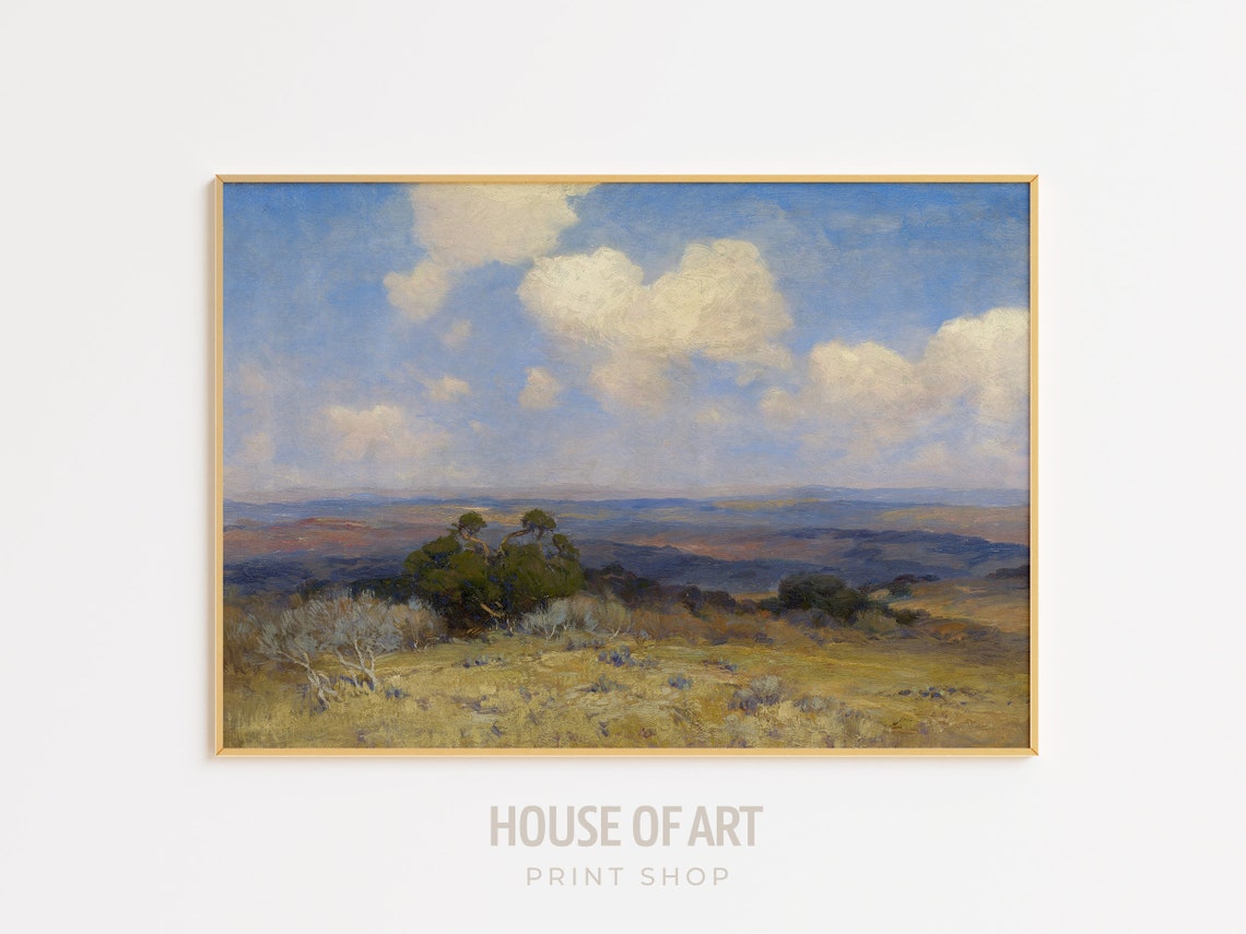 Golden Prairie Horizon Big Cloud Sky Vintage Landscape Print