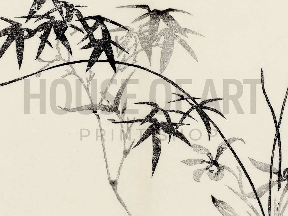 Japanese Ink Wash Bamboo Orchid Minimal Botanical Wall Art Print - Image 2