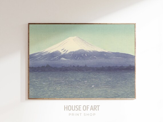 Japanese Mount Fuji Artwork Mountain Snow Instant Print Lake View Volcano Landscape Color Woodcut Lithograph