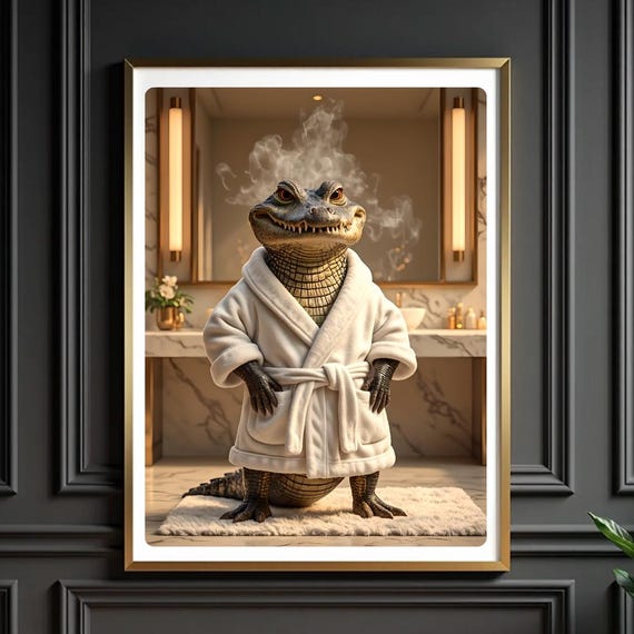 Funny Alligator Spa Print Quirky Bathroom Reptile Art
