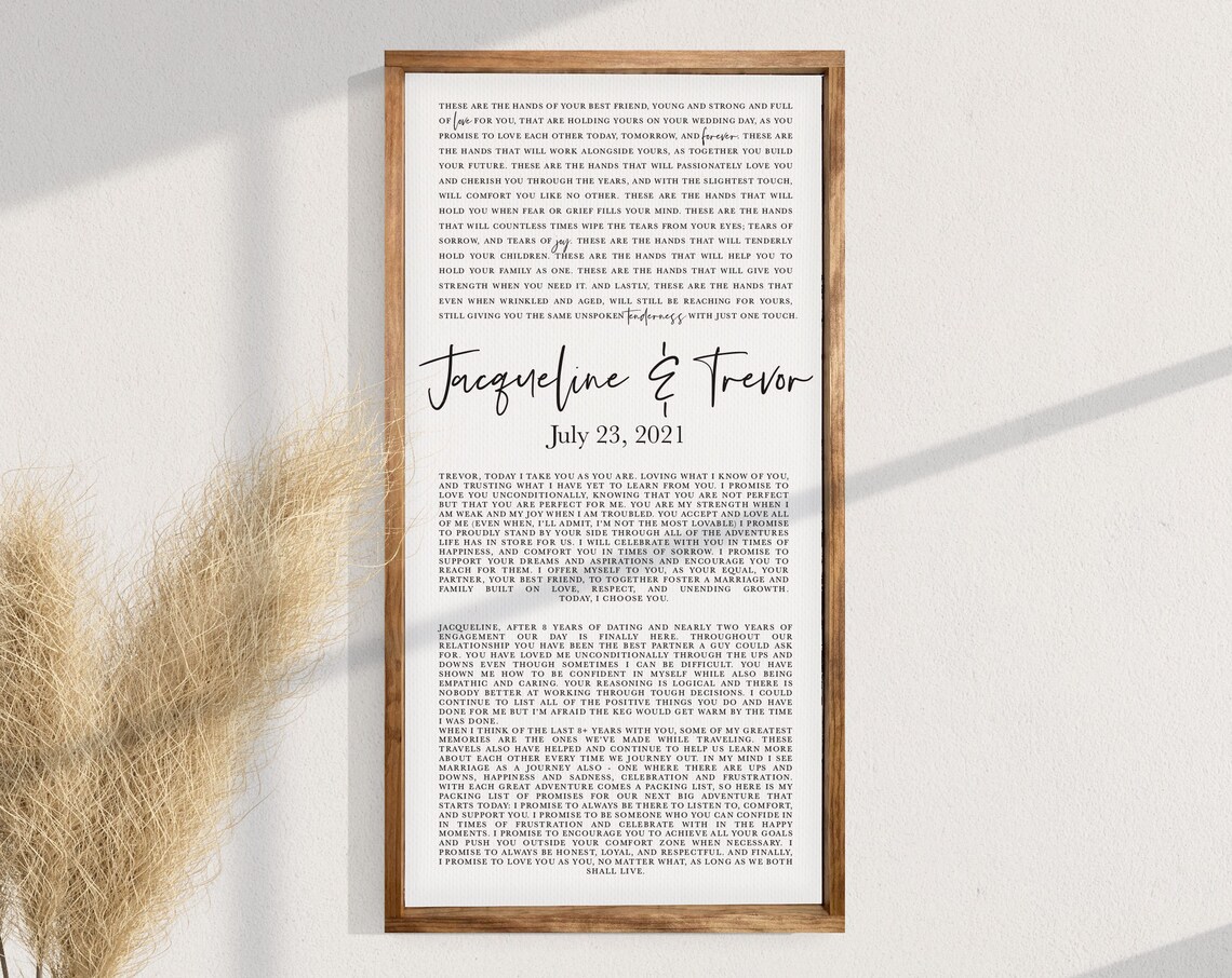 Our Vows Custom Wedding Print, Anniversary Gift