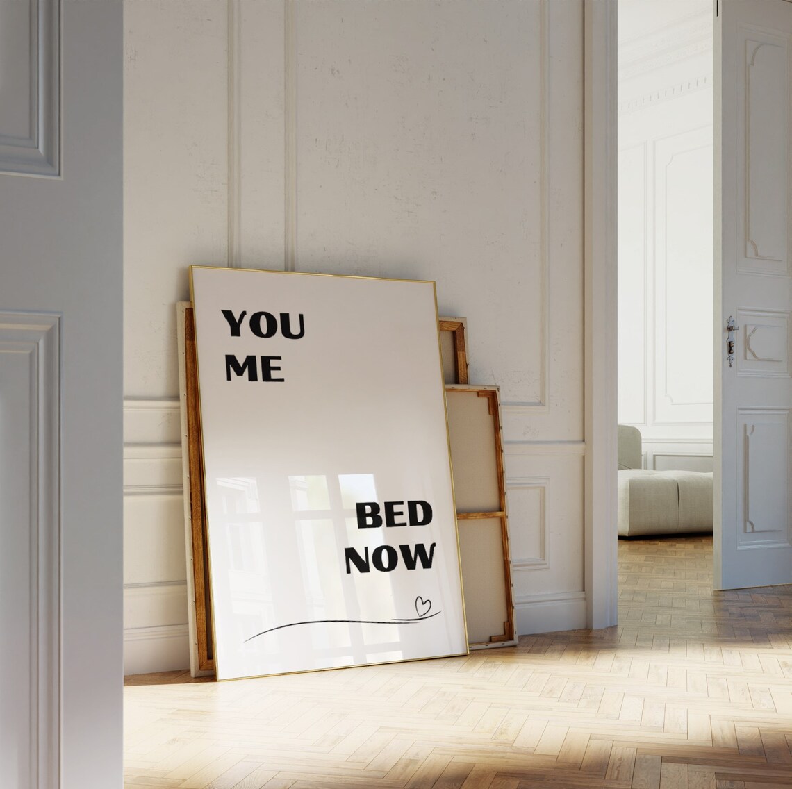 You Me Bed Now Funny Couple Bedroom Quote Minimalist Love Poster - Image 3