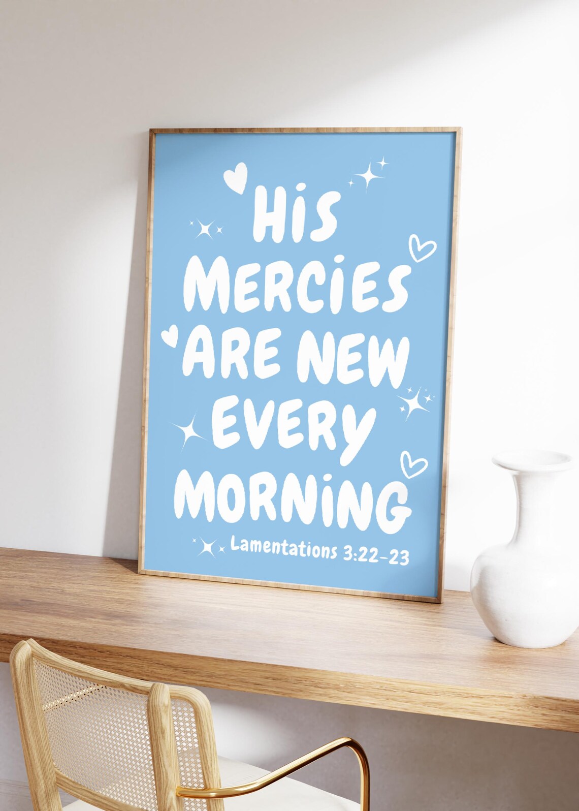 Modern Christian Art Blue Scripture Wall Art His Mercies Are New Every Morning Light Blue Christian Wall Art Bible Verse Prints - Image 2