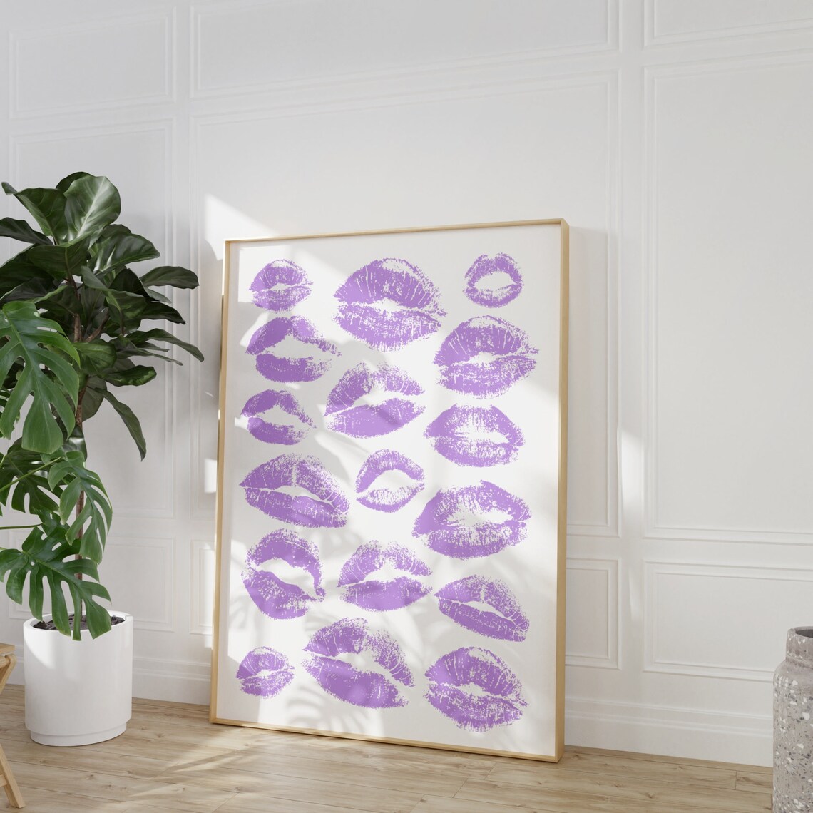 Lavender Lipstick Kiss Marks Trendy Preppy Fashion Lips Poster - Image 2