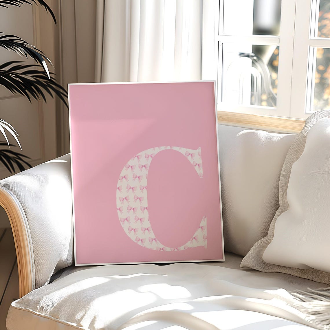 Letter C Pink Bow Pattern Initial Typography Nursery Girls Poster - Image 2