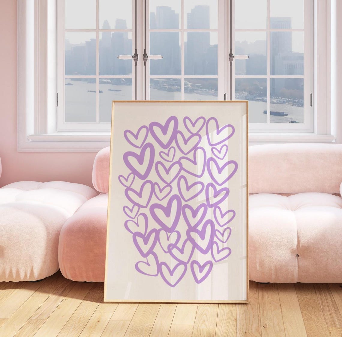 Lilac Hearts Doodle Poster Purple Love Heart Pattern Preppy Room Decor