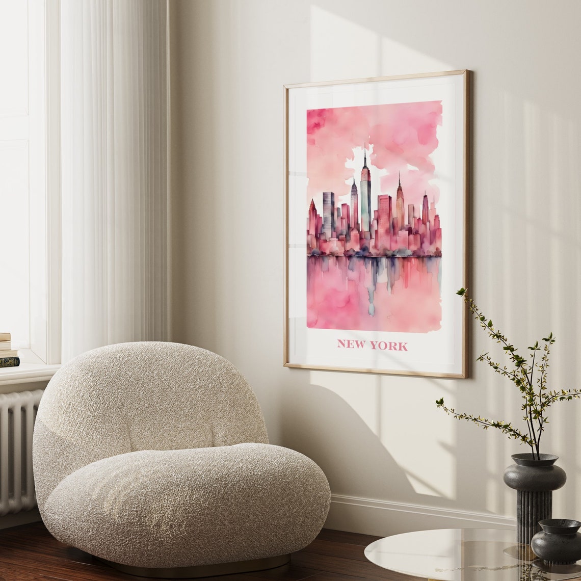New York City Travel Print Art Pink Ny Travel Print Preppy Wall Print Cityscape Travel Poster Dorm Decor Ny Poster - Image 2