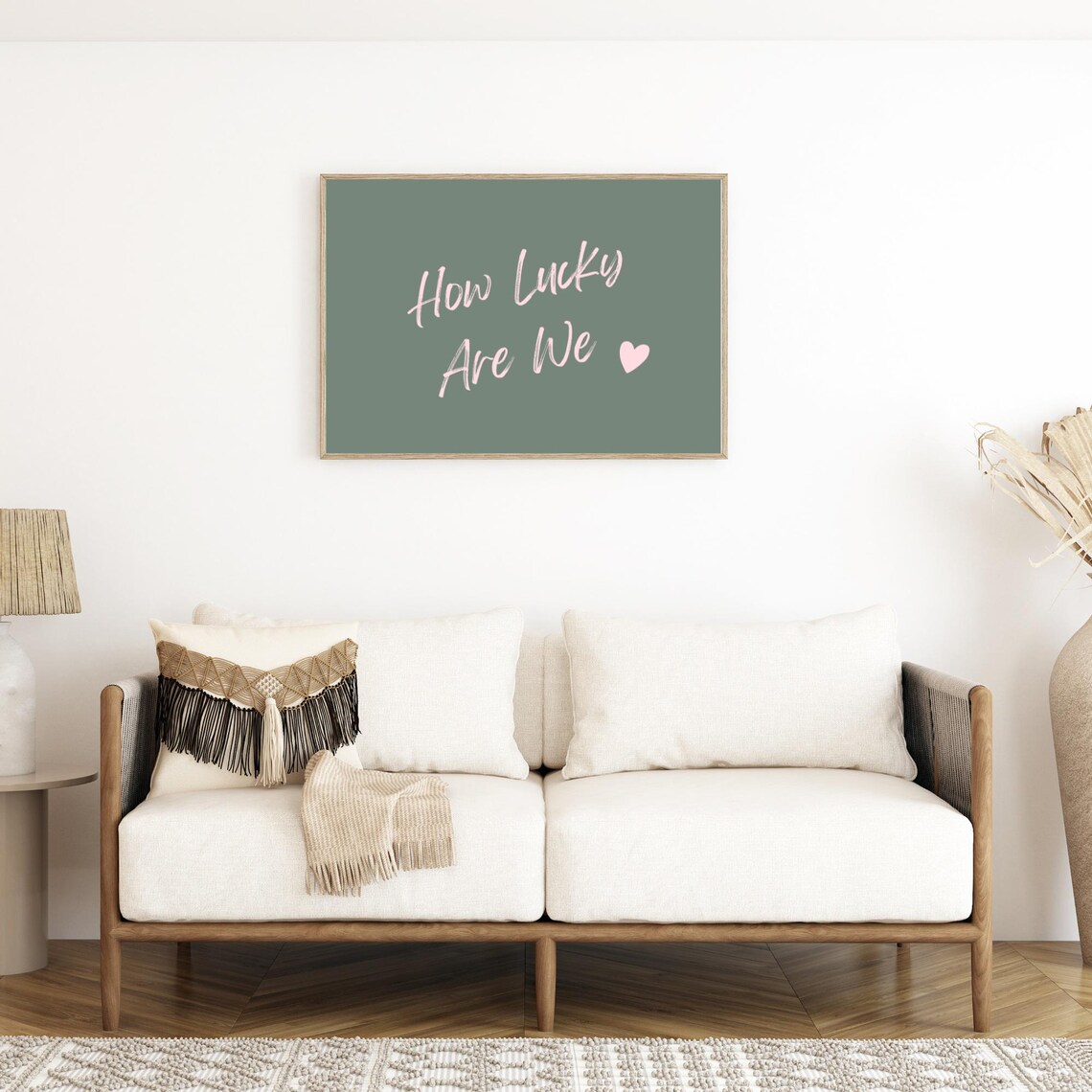 How Lucky Are We Pink Handwritten Script Green Retro Quote Poster - Image 4