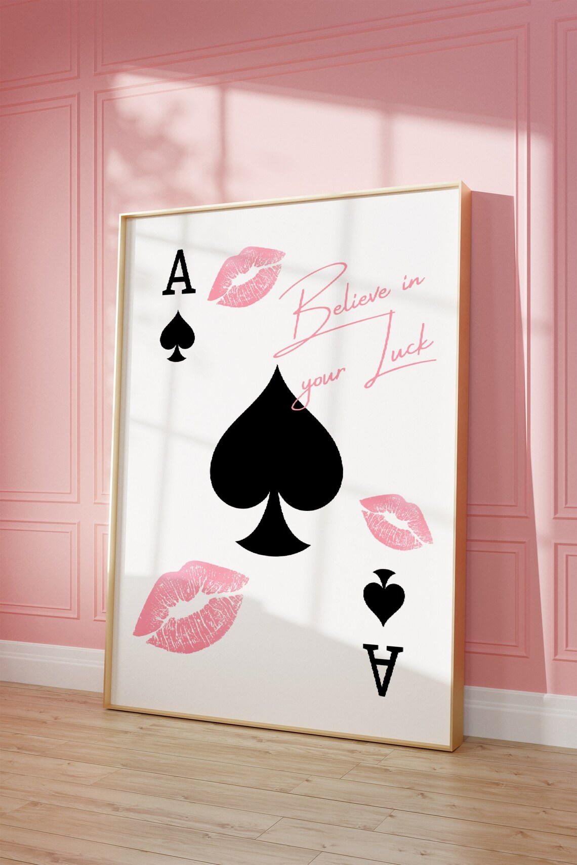 Believe In Your Luck Ace Of Spades Pink Lipstick Kiss Poster - Image 3