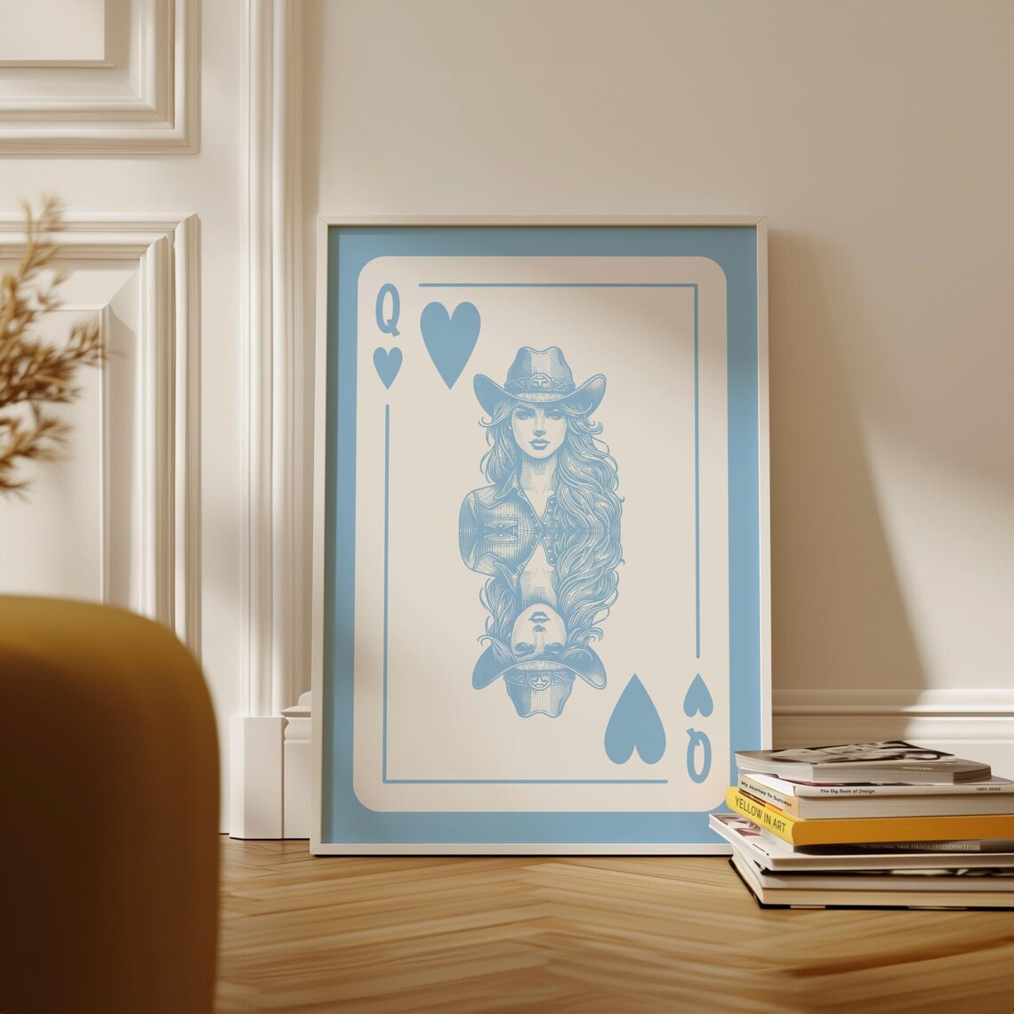 Cowgirl Queen Of Hearts Playing Card Blue Western Style Poster - Image 2