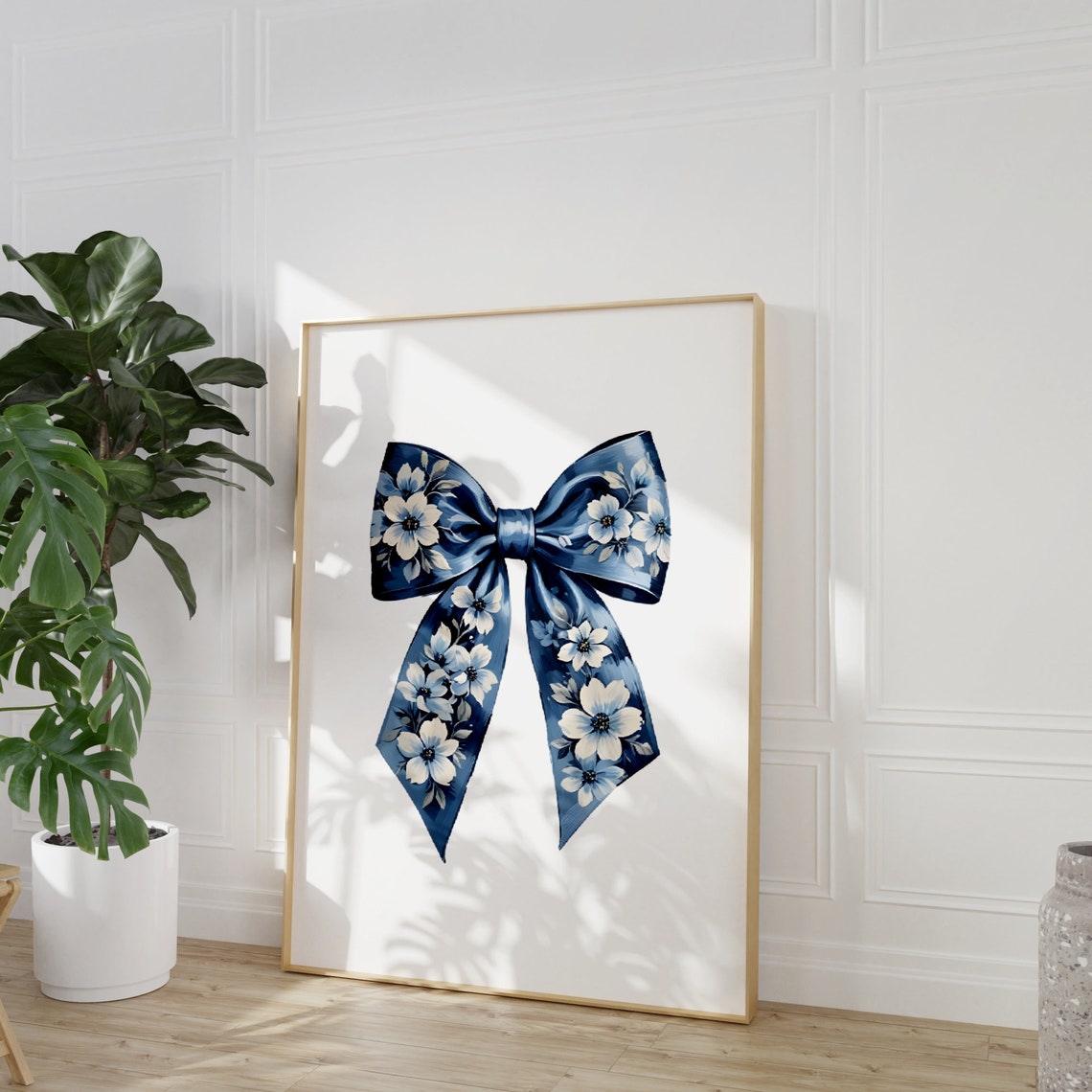 Blue Bow Print Floral Chinoiserie Nursery Print Coquette Room Decor Grandmillenial Wall Art Coastal Grandma Painting Teen Girl Poster - Image 3
