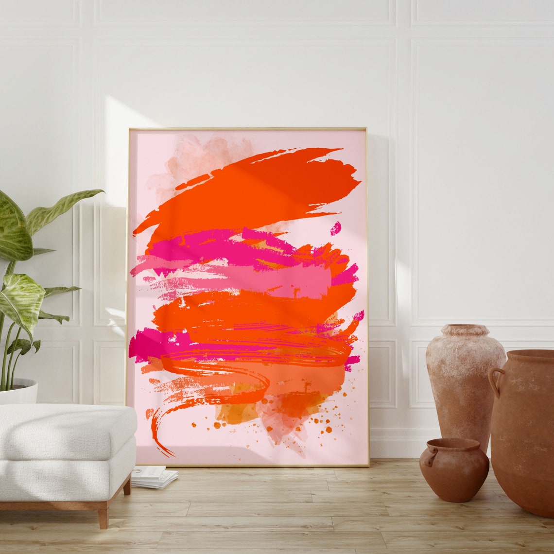 Vibrant Orange Pink Abstract Brushstroke Bold Modern Color Poster - Image 4