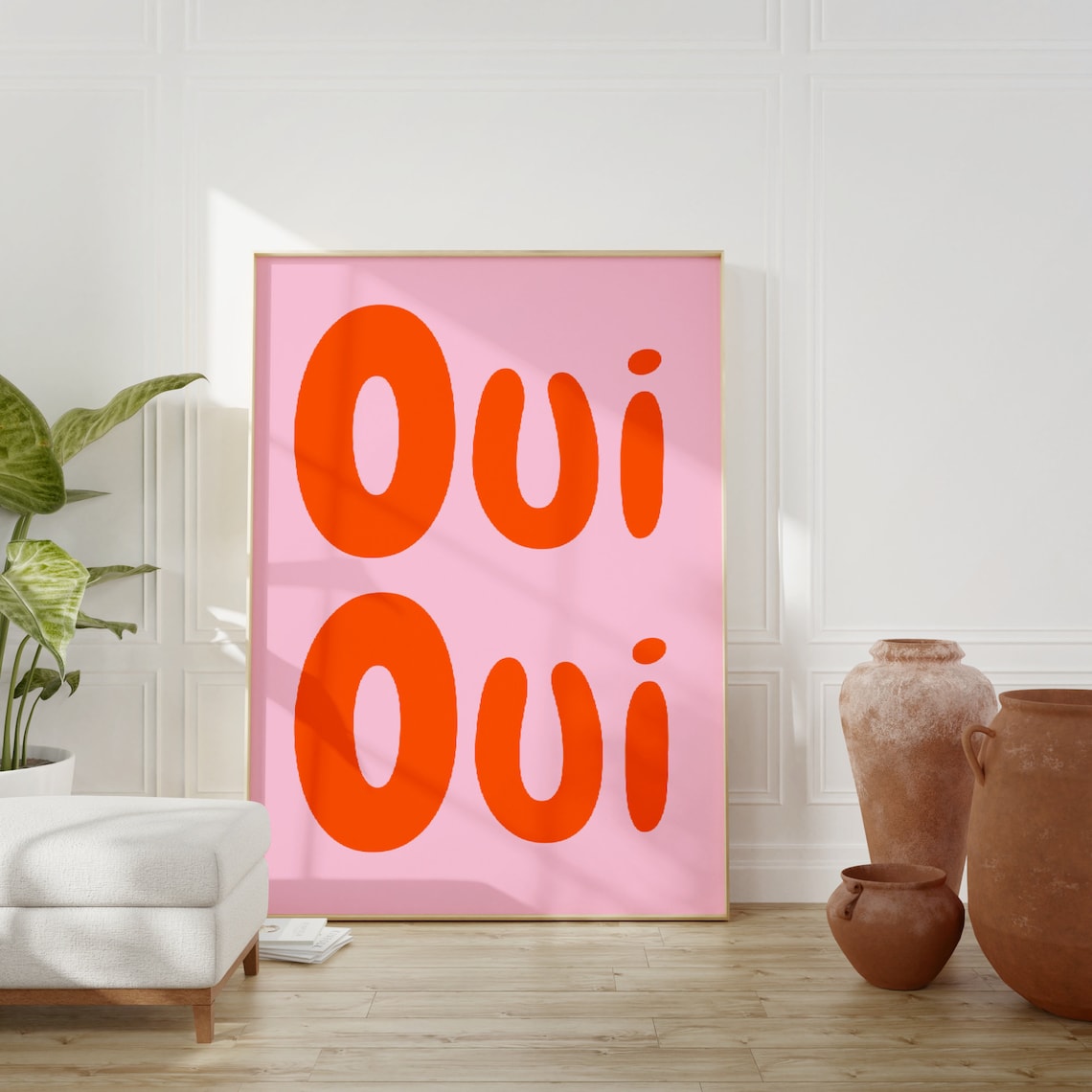 Oui Oui Orange French Retro Pink Playful Typography Art Poster