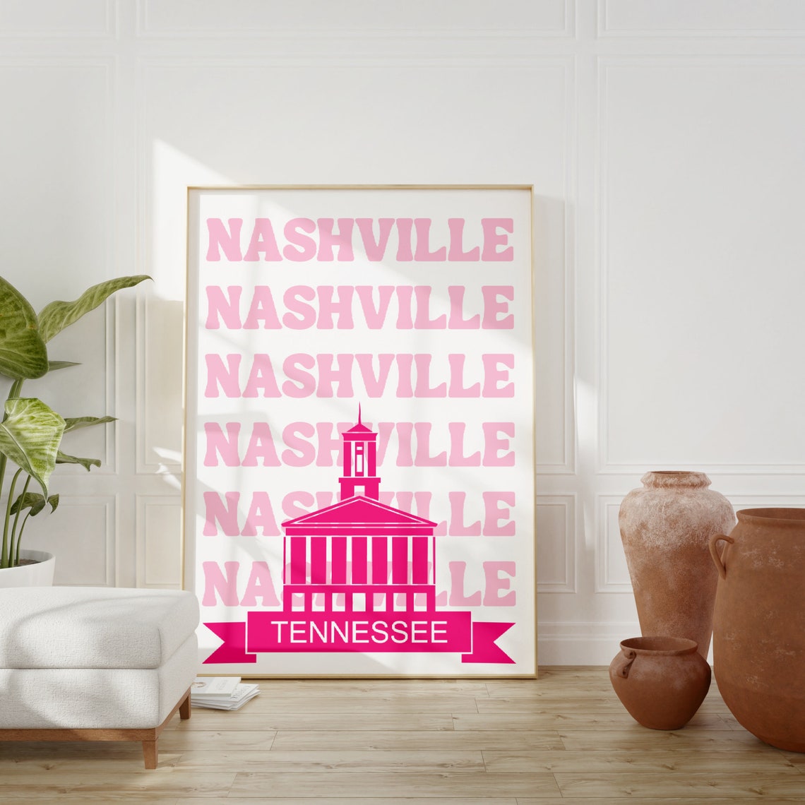 Nashville Tennessee Capitol Retro Pink Typography Travel Poster - Image 2