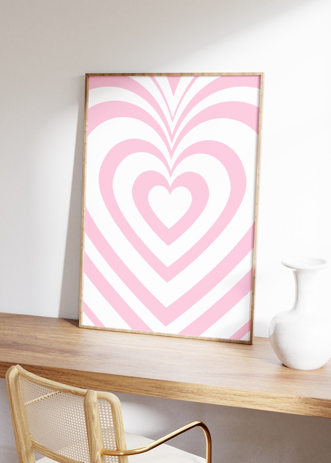 Pink Hearts Psychedelic Stripes Poster Preppy Girly Bedroom Wall Decor - Image 3