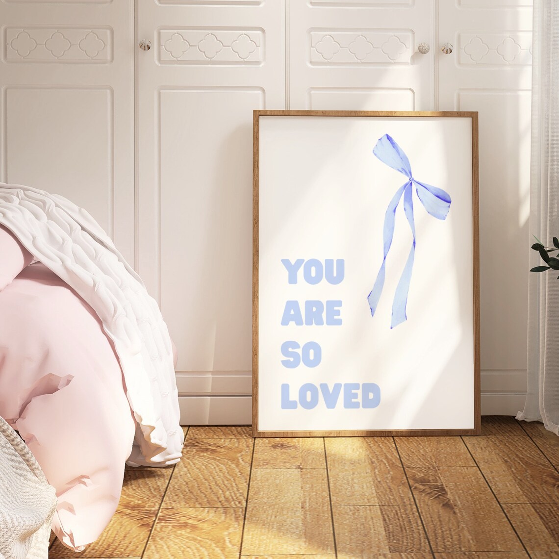 You Are So Loved Blue Bow Quote Poster for Nursery Baby Girl Room Decor - Image 3