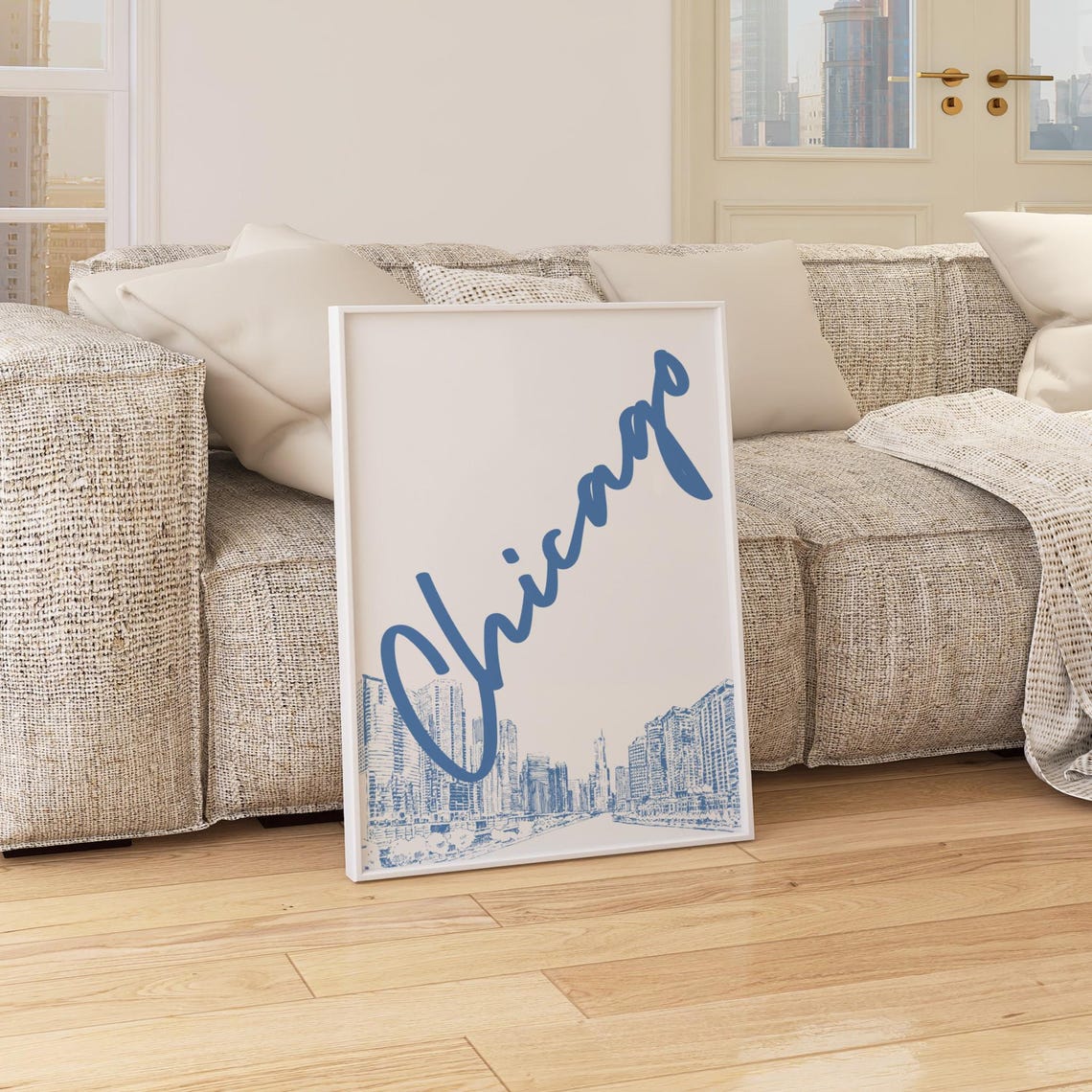 Chicago City Travel Print Art Blue Chicago Travel Exhibition Print Trendy Wall Print Cityscape Travel Posters Usa - Image 3