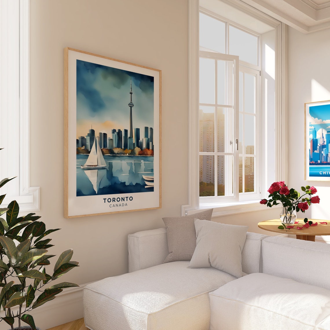 Toronto Canada Watercolor Skyline CN Tower Sailboat Travel Poster - Image 2