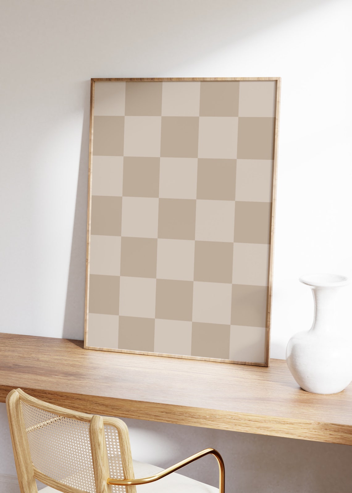 Beige Checkerboard Retro Pattern Poster Neutral Minimalist Dorm Decor - Image 3