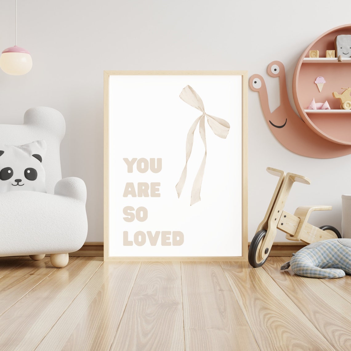 You Are So Loved Beige Bow Neutral Nursery Affirmation Poster - Image 3