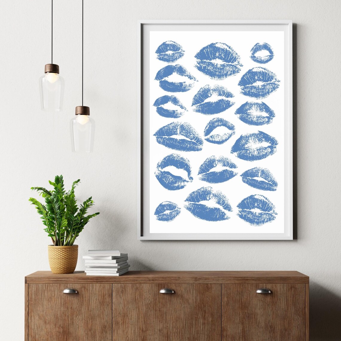 Blue Lipstick Kiss Marks Pattern Cool Fashion Pop Art Poster - Image 2