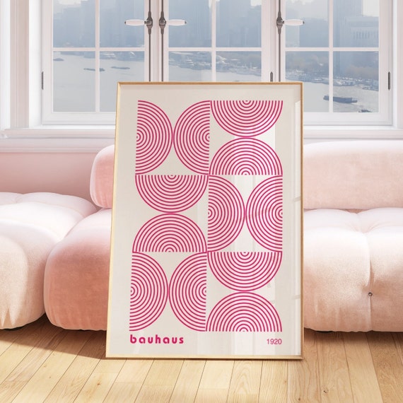 Pink Bauhaus Poster Print Minimalist Retro Wall Art Bauhaus Exhibition Poster Modern Mid Century Art Preppy Poster Dorm Decor