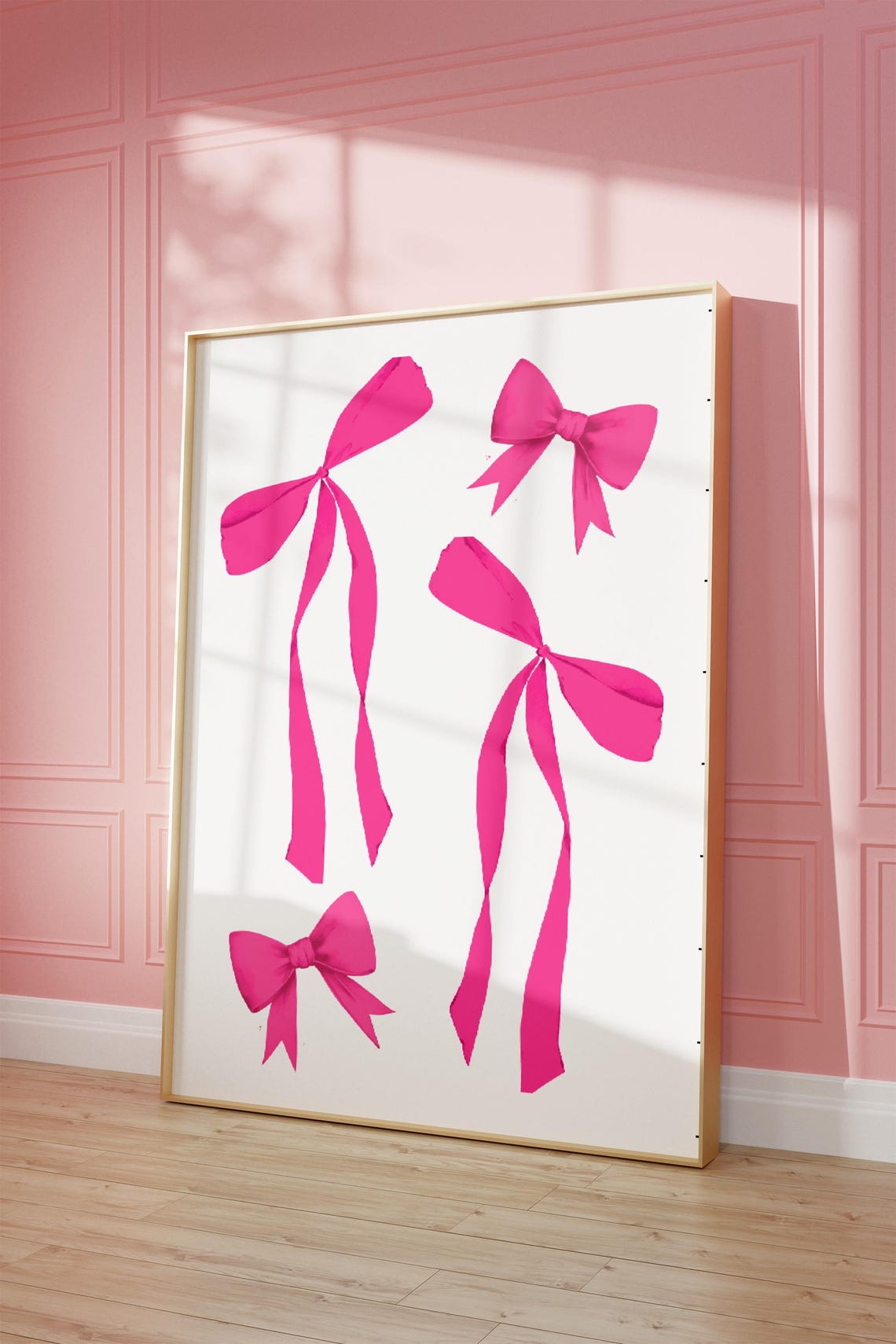 Hot Pink Ribbon Bow Cluster Coquette Watercolor Aesthetic Poster - Image 2