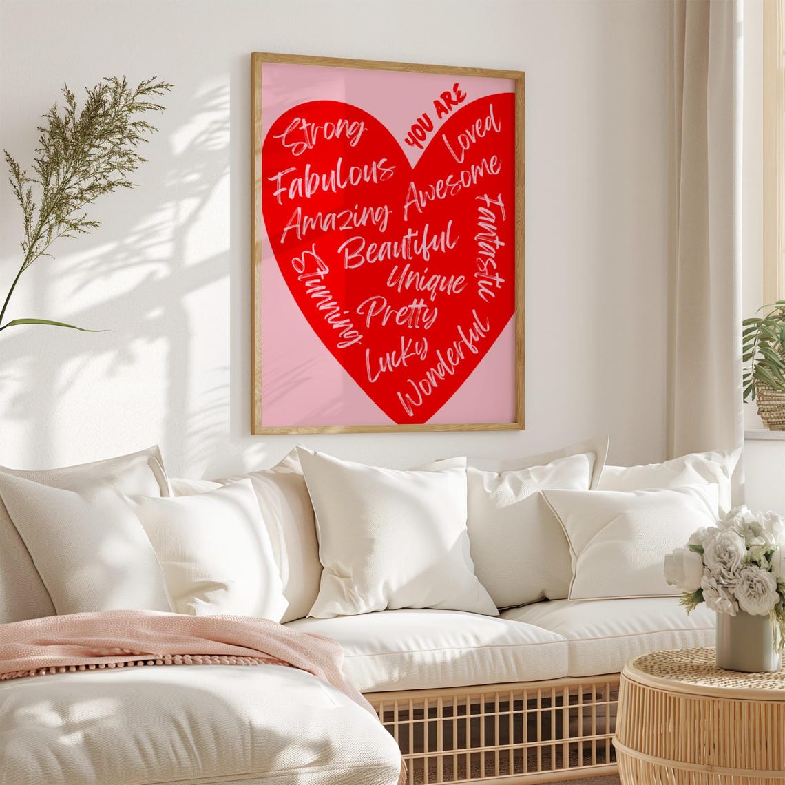 You Are Loved Red Heart White Affirmation Script Uplifting Gift Poster - Image 2
