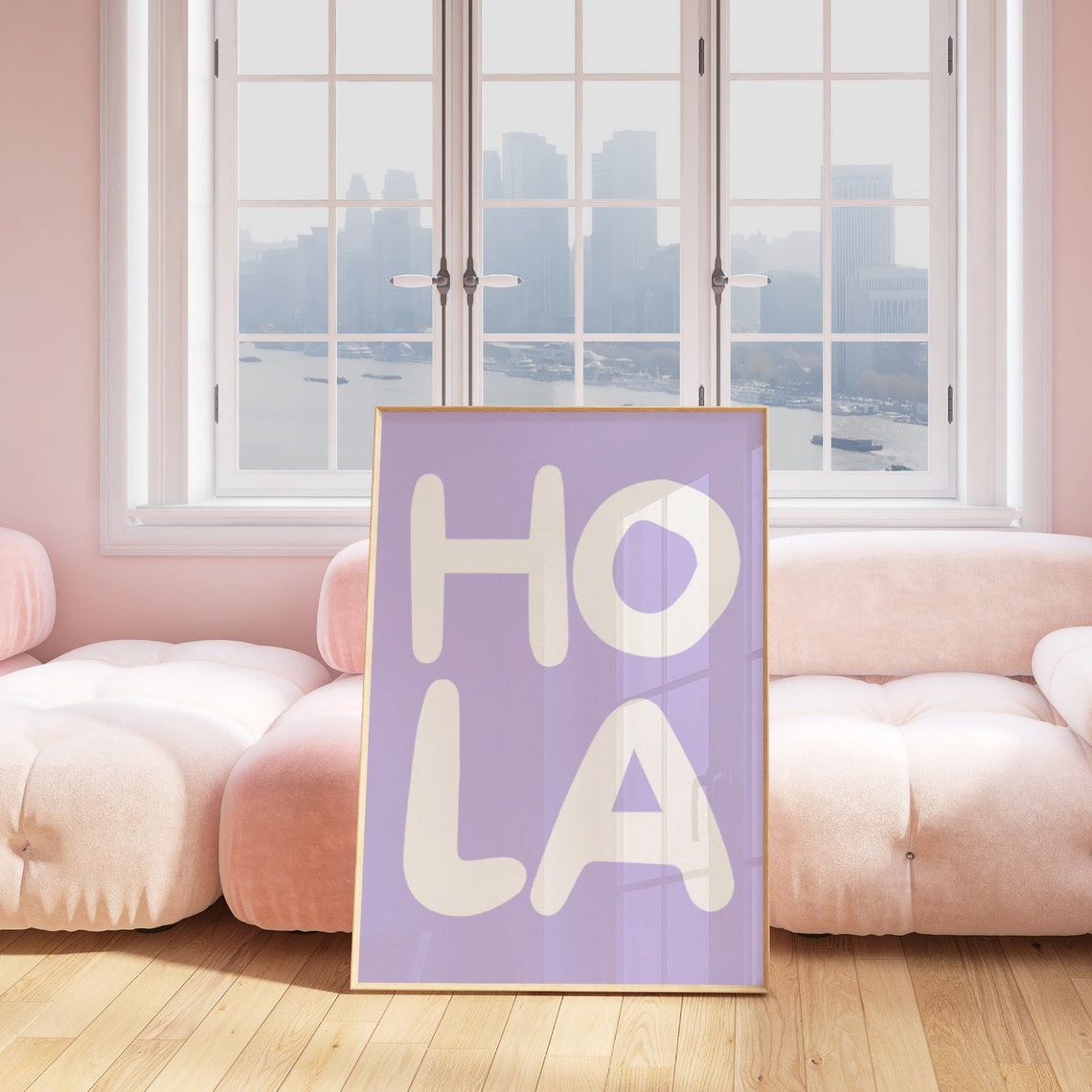 Hola Spanish Greeting White Typography Lavender Retro Decor Poster - Image 3
