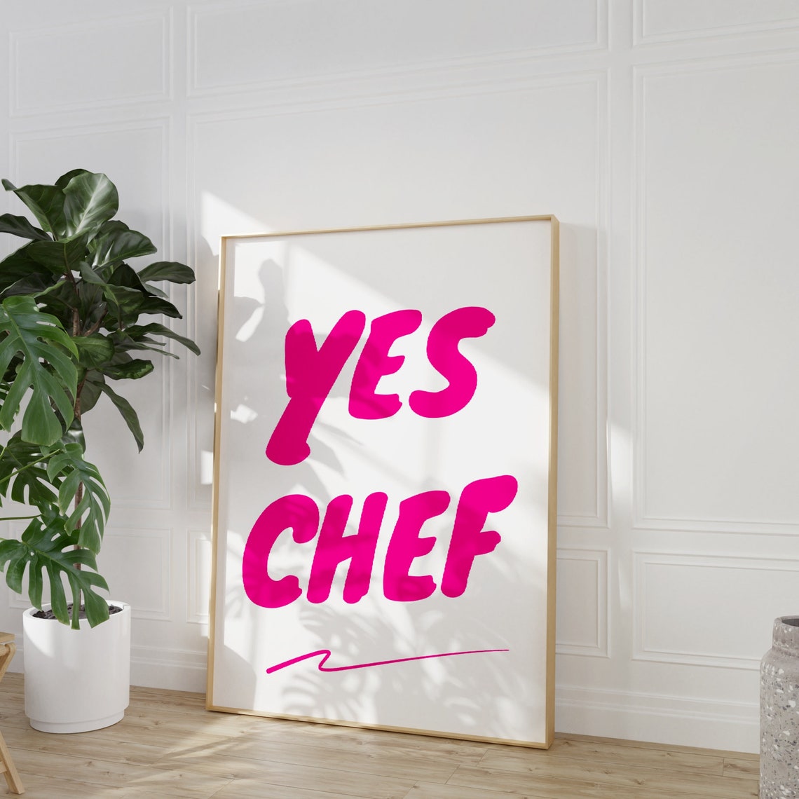 Yes Chef Hot Pink Chunky Lettering Bold Fun Kitchen Statement Poster - Image 3