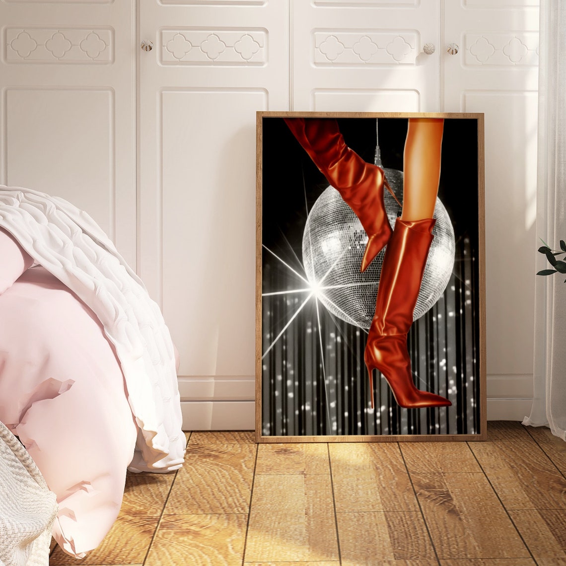 Red High Heels Disco Ball Fashion Poster Glam Party Room Wall Decor - Image 2