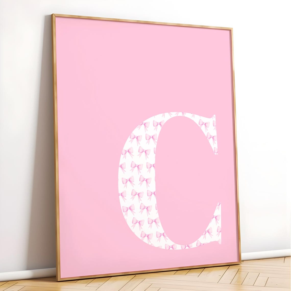 Letter C Pink Bow Pattern Initial Typography Nursery Girls Poster - Image 4