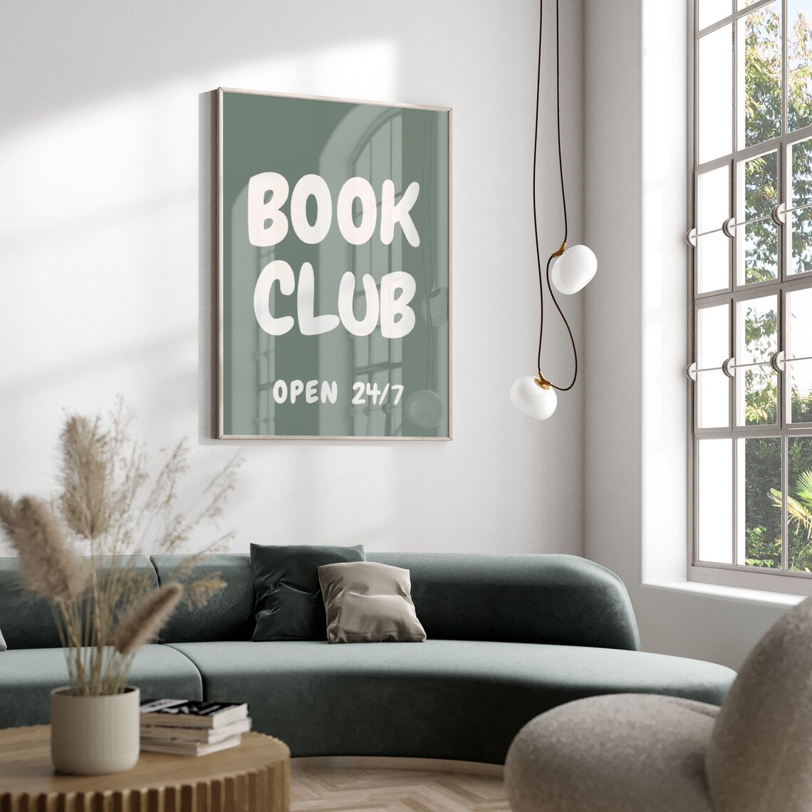 Vintage Book Club Open 24/7 Dark Green Library Reading Poster - Image 2