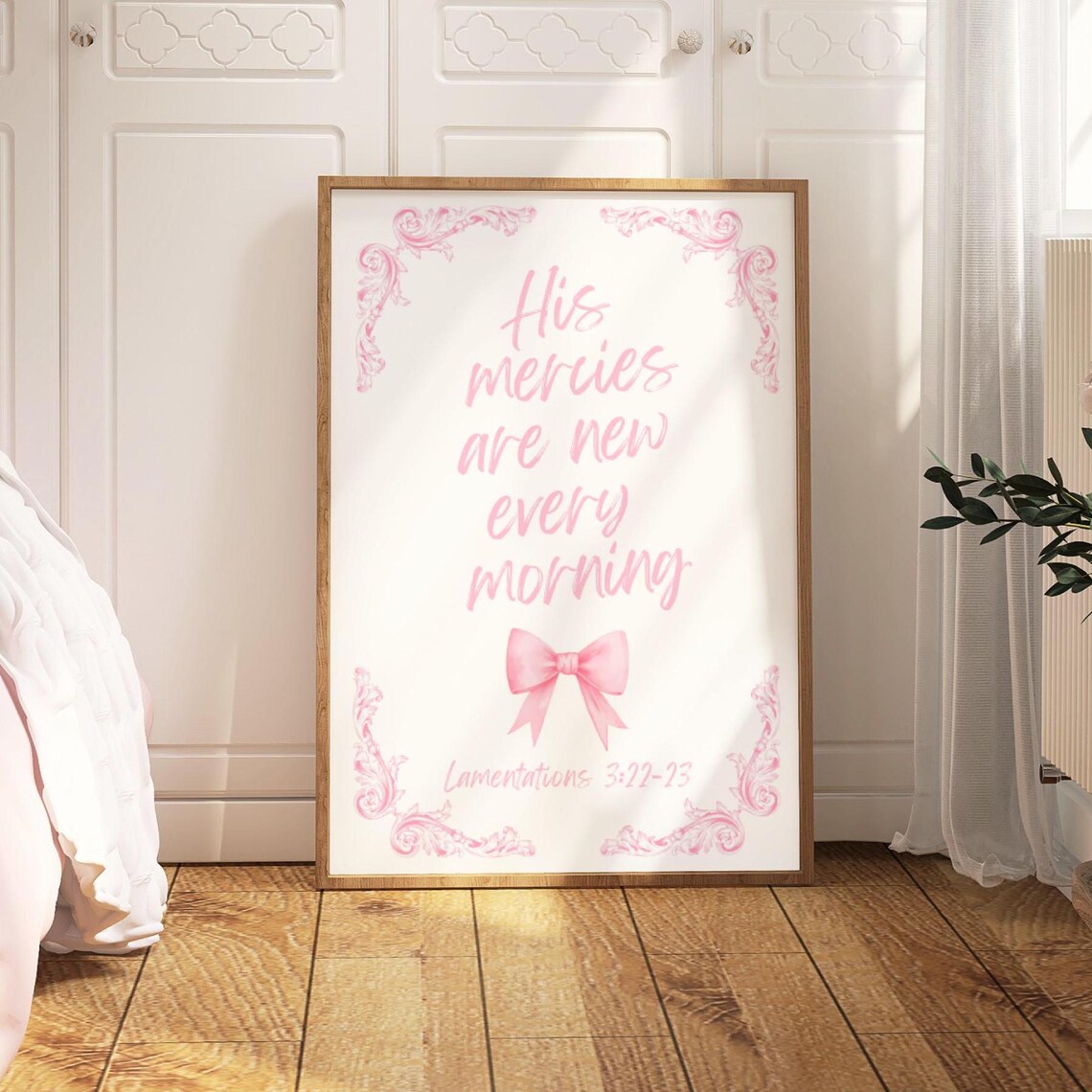 Modern Christian Art Scripture Wall Art His Mercies Are New Every Morning Pink Christian Wall Art Bible Verse Prints - Image 2