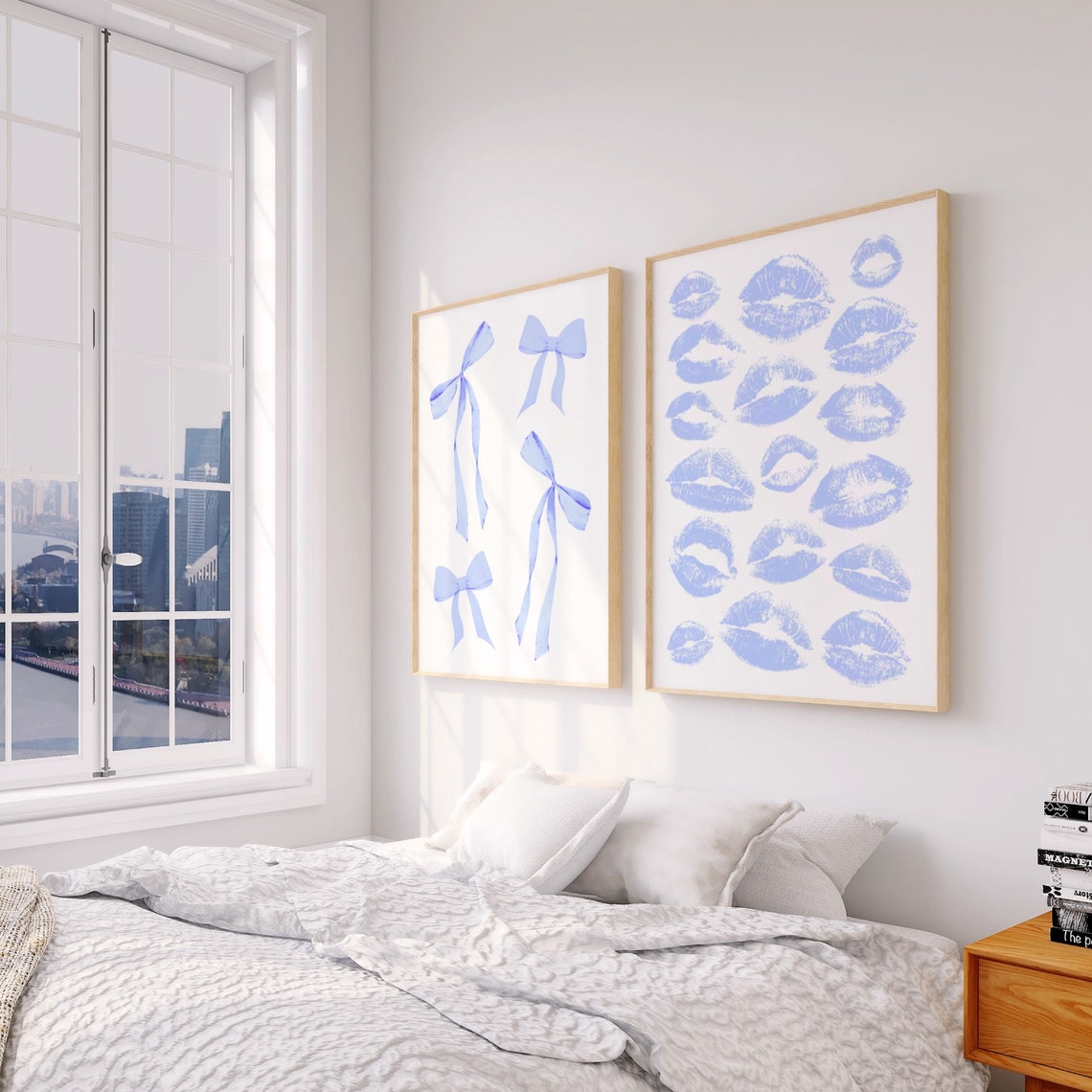 Periwinkle Blue Lipstick Kiss Mark Pattern Preppy Dorm Poster - Image 2