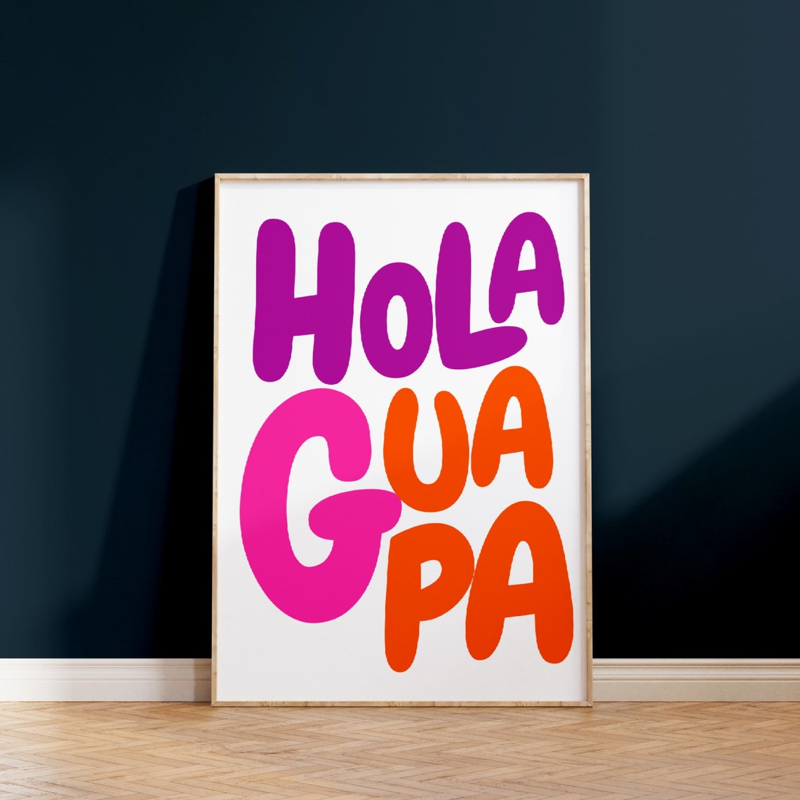 Hola Guapa Purple Pink Orange Retro Bubble Letter Quote Poster - Image 3