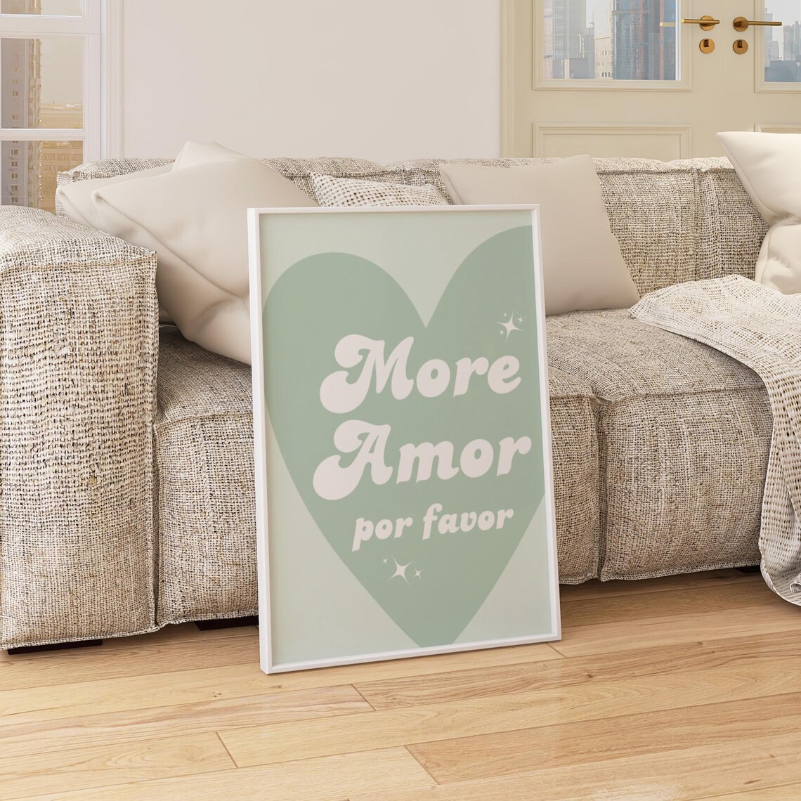 Sweet More Amor Por Favor Sage Green Heart Typography Poster - Image 3