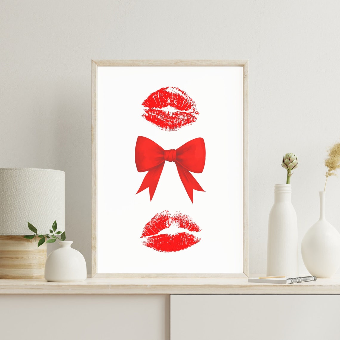 Red Lipstick Kiss Marks With Big Red Bow Coquette Decor Poster - Image 4