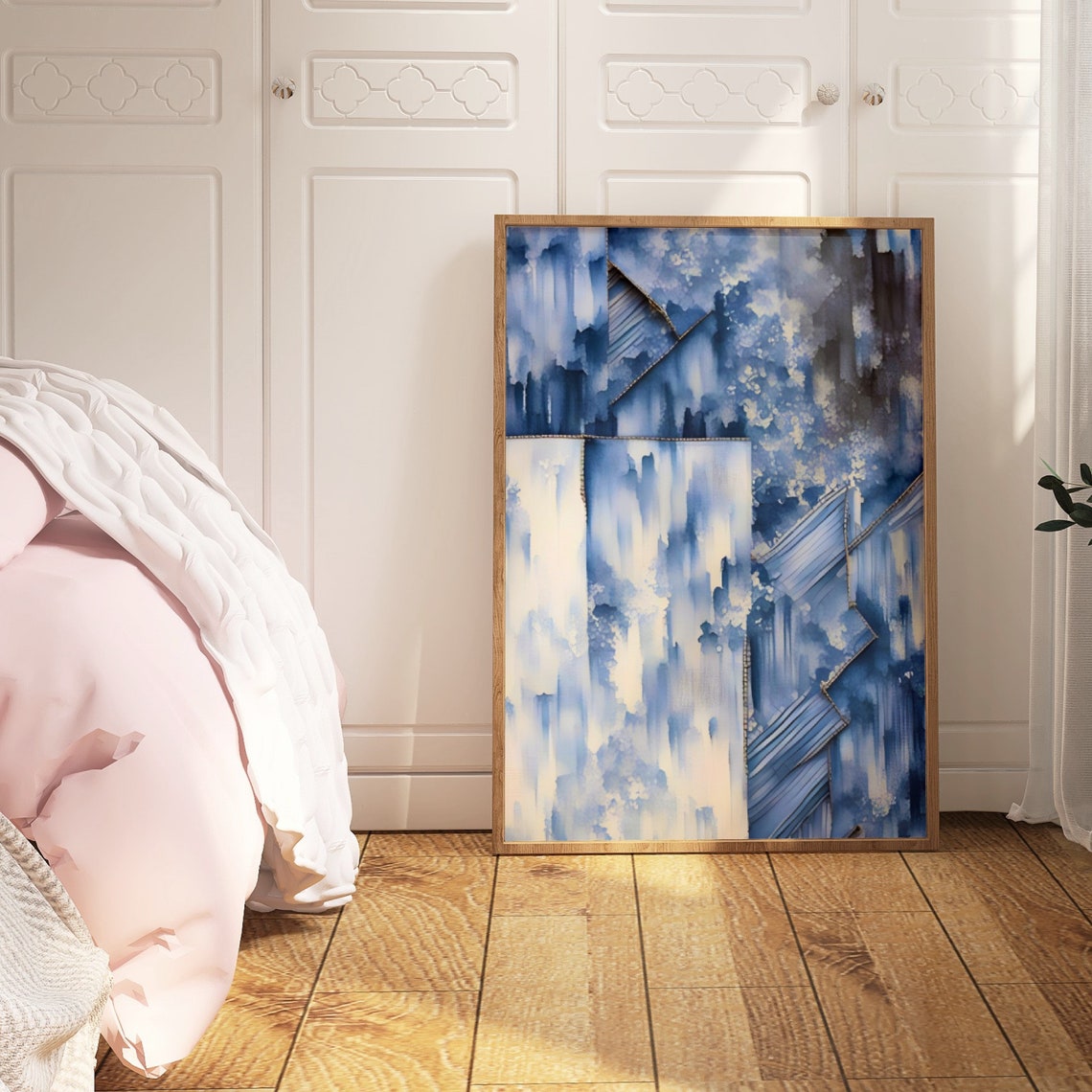 Denim Patchwork Stitched Blue Jeans Abstract Textured Wall Poster
