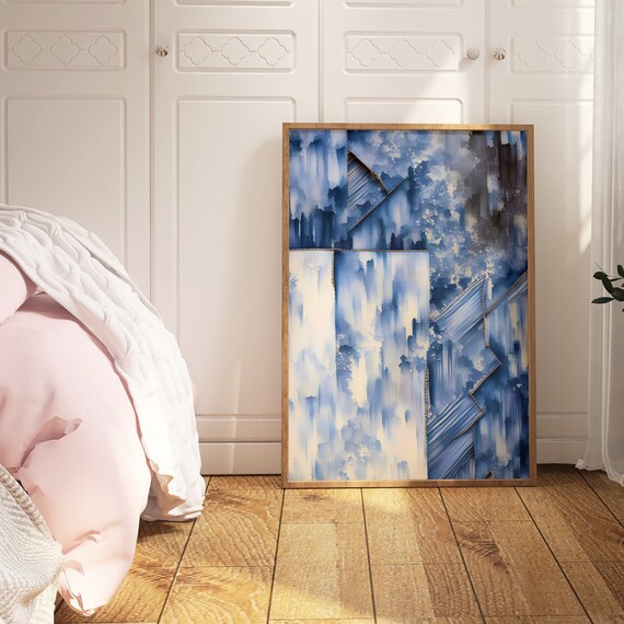 Denim Patchwork Stitched Blue Jeans Abstract Textured Wall Poster