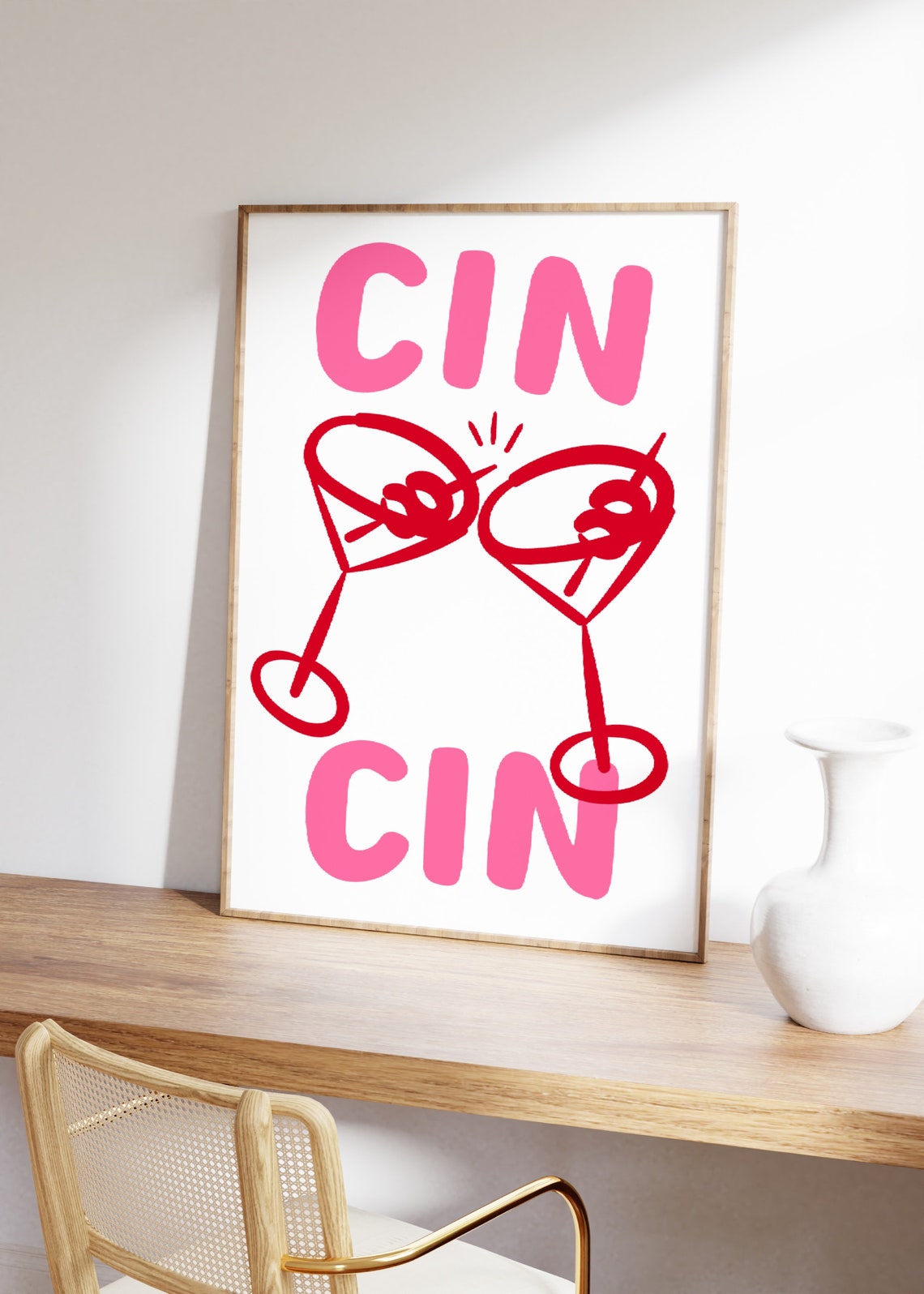 Cin Cin Red Martini Glass Cheers Pink Retro Cocktail Bar Poster - Image 4